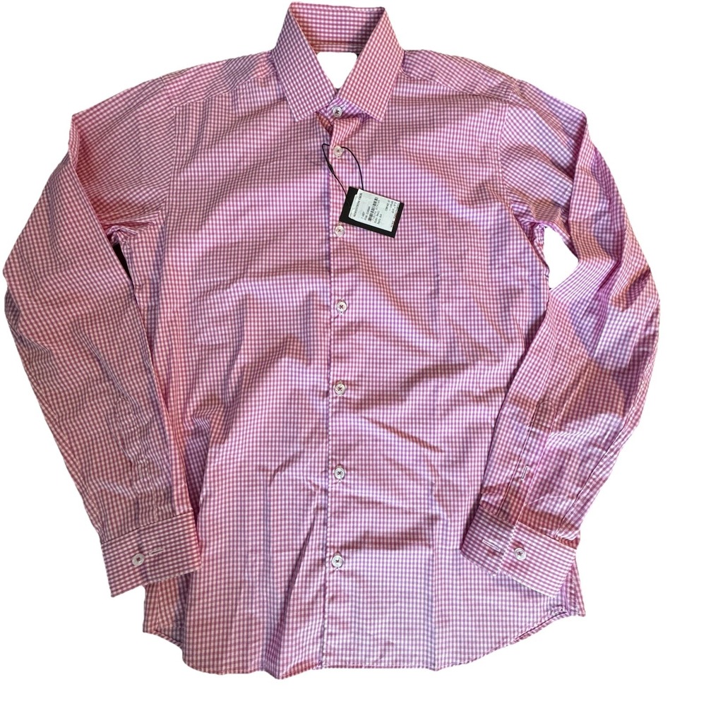 Jared Lang Pink Gingham Shirt Small Slim Fit Dress‎ Button-Up NWT $149 MSRP
